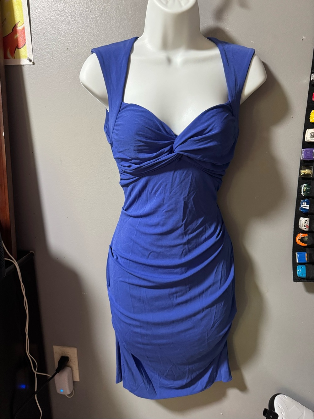 Nicole Miller Cobalt Blue Twist-Front Midi Dress